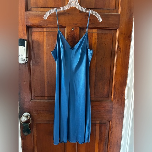 Vintage Blue Satin Slip Dress – Spaghetti Strap Midi 90s Lingerie Style Size S/M - Picture 7 of 7